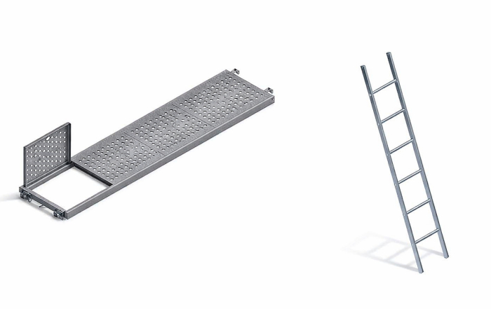 plataforma metálica para andaime e escada de acesso